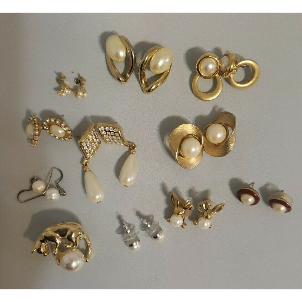 10 Fashion Jewelry Earrings & 1 Cat With Pearl Pendant Faux Pearl